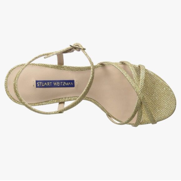 STUART WEITZMAN Starla Stiletto Heel Sandal, Gold Noir, Women 9.5 Preowned - Picture 3 of 15